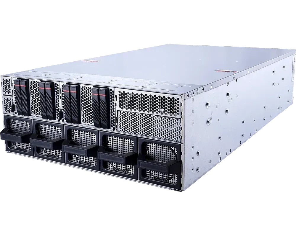 MSI CG481-S6053, three-quarter view of the 4U rackmount chassis with front drive bays and five fan modules.