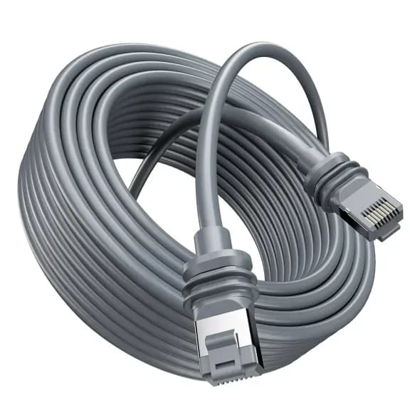 Starlink 75ft cable coiled, with the connector at each end shown in the foreground.