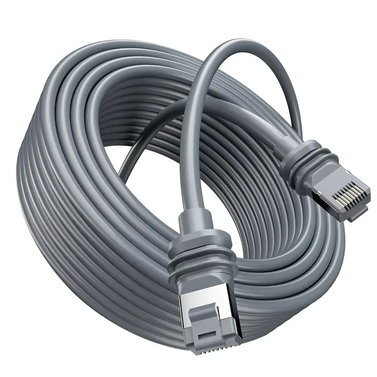 Starlink 75ft cable coiled, with the connector at each end shown in the foreground.